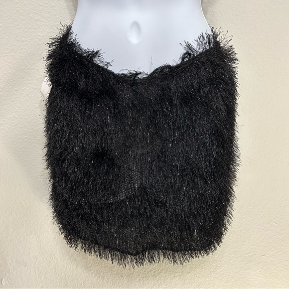 Womens Textured Fuzzy/ Fringed Asymmetrical Waist Mini Skirt Black - Picture 6 of 10